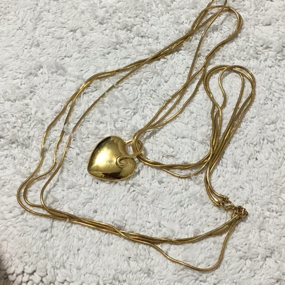 Vintage Monet 3 Strand Rope Necklace With Heart Pendant